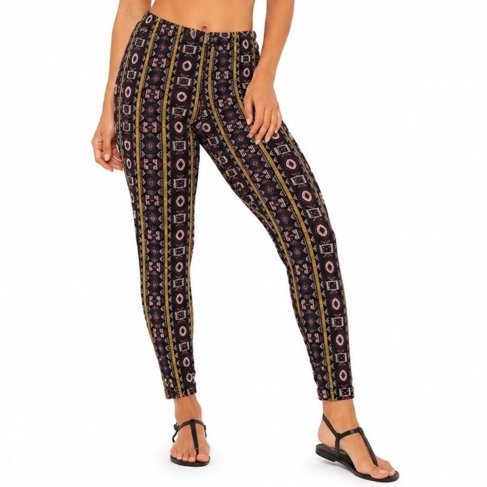 Torrid‎ Women's Size 0 Large Geometric Tribal Print Leggings Black Pink Yellow